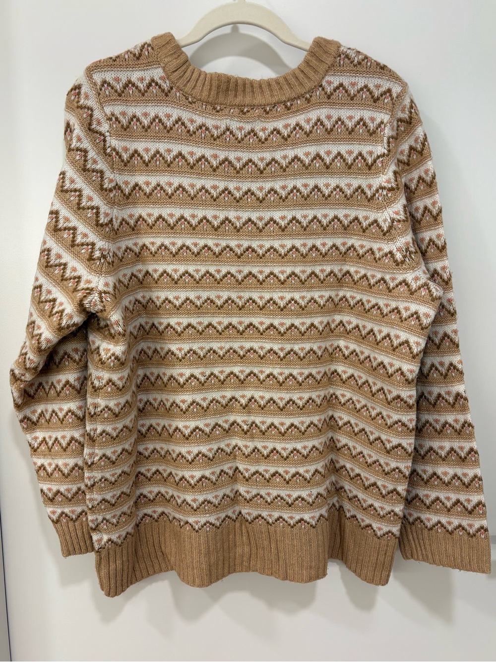 Croft & Barrow Classic Fair Isle Crewneck Sweater - Camel/White Size 1X